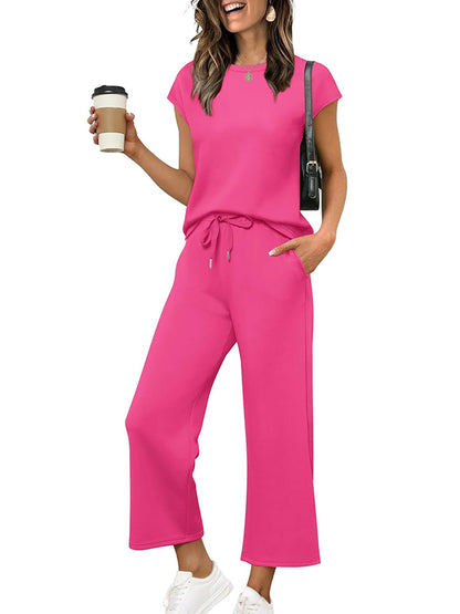 ⏰ LAST DAY SAVE 50% 💥Women Summer Vacation Outfits Cap Sleeve Tops Lounge Matching Sets