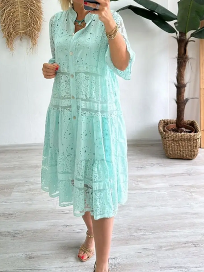 CLEARANCE🔥Women's V-neck Mid-sleeve Hollow Dress