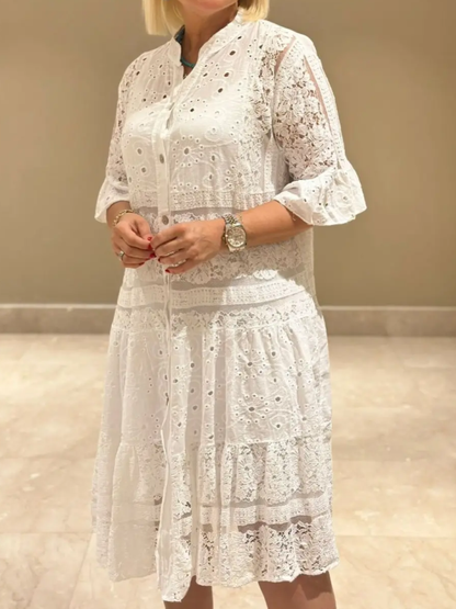 CLEARANCE🔥Women's V-neck Mid-sleeve Hollow Dress