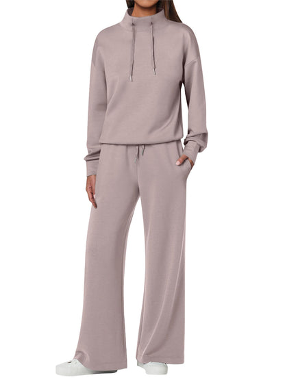 NEW 🔥 Women's Cotton Two-Piece Oversized Drawstring Sweatshirt Wide Leg Sweatpants Casual Set