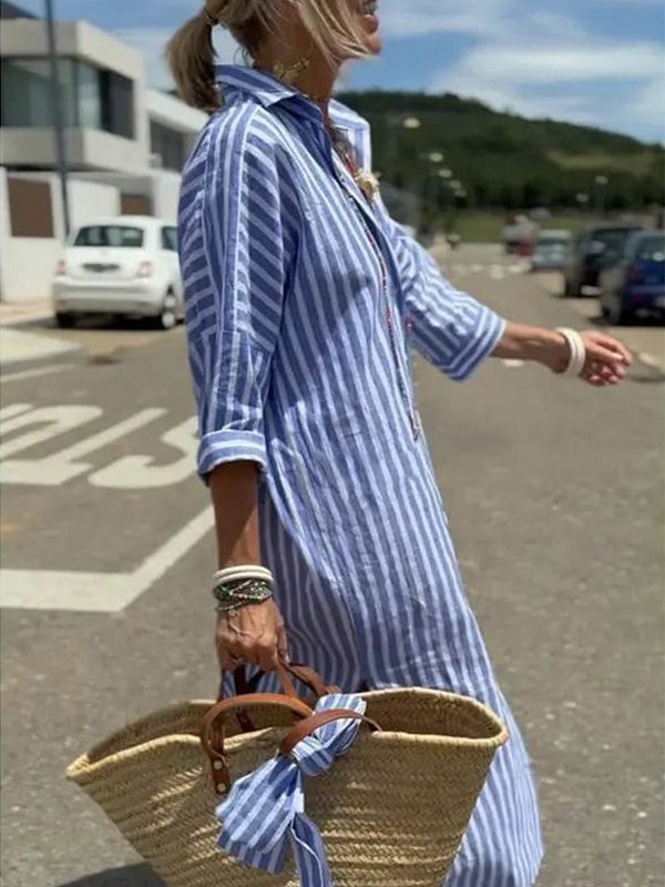 Lastday 50% off! 💝 Classic striped all-season shirt dress