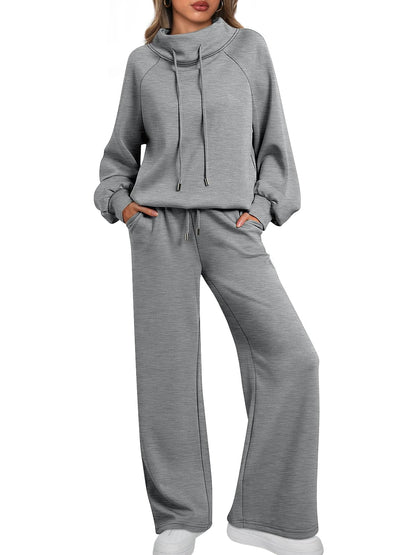 🎄Christmas Clearance 🔥 Women's Oversized Two-Piece Round Neck Drawstring Sweatshirt Wide Leg Sweatpants Casual Suit