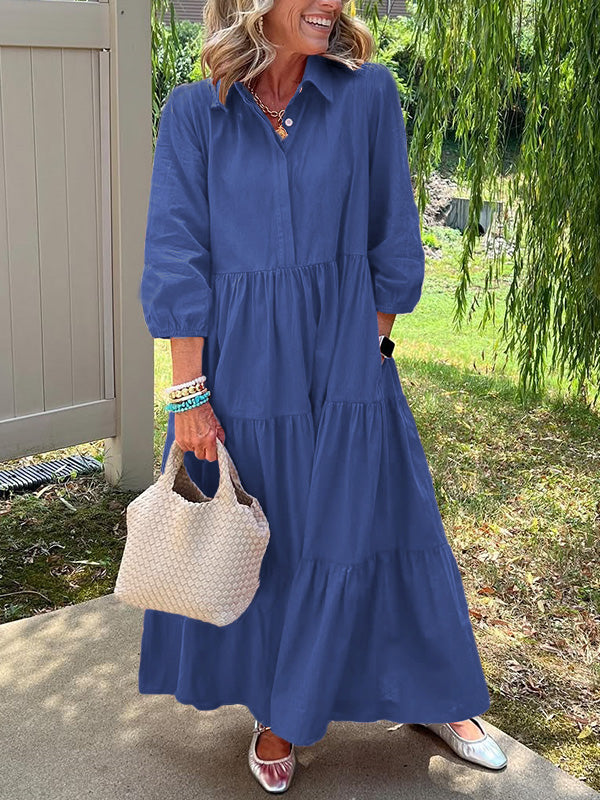 🎁New Arrivals🔥Loose Cotton Linen Lapel Dress- Tax Free
