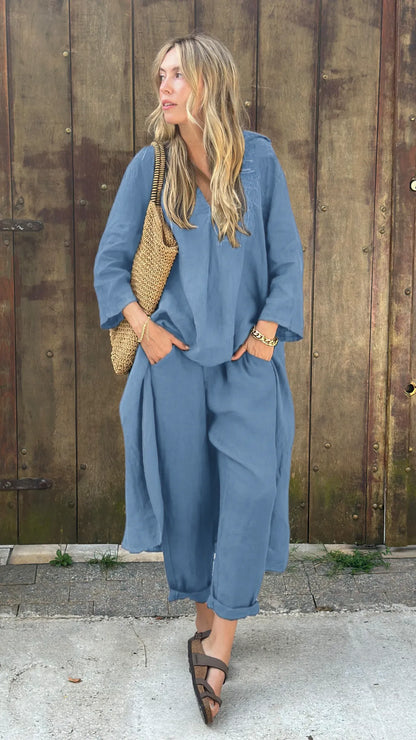 Comfortable Cotton and linen casual solid color 2-piece Set(Buy 2 Free Shipping)
