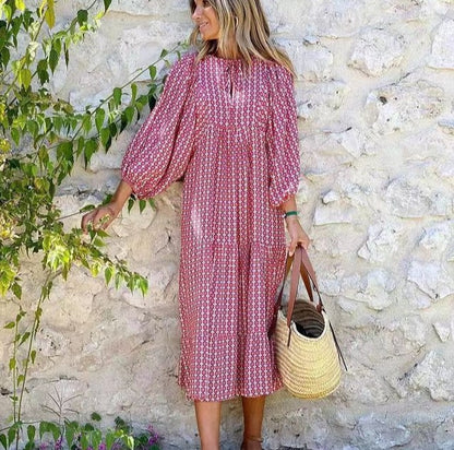 Puffy Sleeve Floral Pattern Elegant Boho Dress